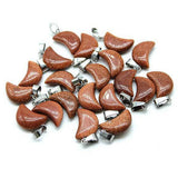 13×18mm Natural Crystal Moon Pendant, Healing Chakra Gemstone Charms for Jewelry Making