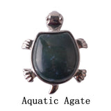 Natural Crystal Turtle Pendant Necklace, Mixed Chakra Healing Stone Tortoise Charm, Reiki Gemstone Longevity Turtle Jewelry Gift for Women Men