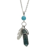 Natural Crystal Point Pendant Necklace with Feather Charm, Hexagonal Gemstone Bullet Point Necklace with Turquoise Bead, Healing Chakra Crystal Jewelry for Women