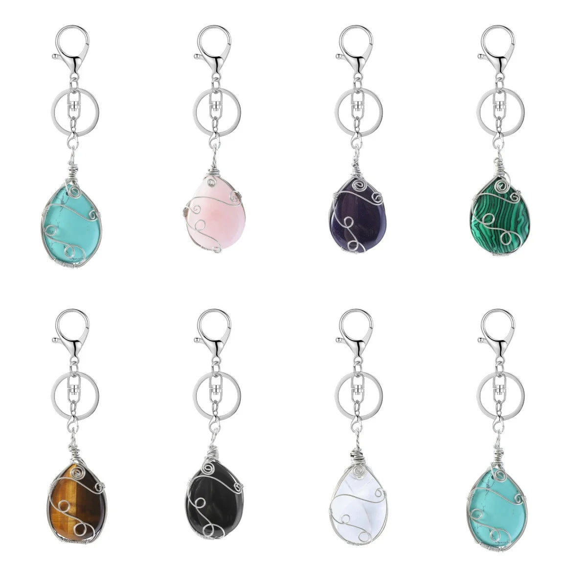 Handmade Wire Wrapped Teardrop Gemstone Pendant Keychain #KC1752
