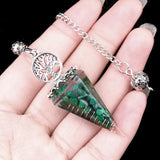 Chips Gemstone Tree of Life Resin Pendulum - Orgone Healing Dowsing Tool with Silver Chain for Divination, Hypnosis & Reiki - Spiritual Gemstone Gift for Wealth & Positivity