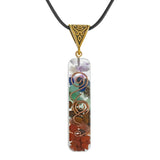 Orgone 7 Chakra Pendant Necklace, Resin Mixed Crystal Chips Reiki Symbol Wire Wrapped Energy Orgonite Pendant, Healing Meditation Jewelry with Black Wax Rope Chain