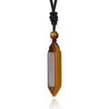 Natural Crystal Double Terminated Point Necklace • Black Hand-Knotted Braided Rope Chain • Minimalist Healing Chakra Gemstone Wand Gift for Men Women