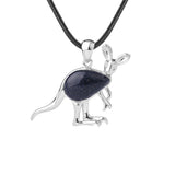 Silver Kangaroo Gemstone Pendant Necklace #SN1765  45cm Black Cord Animal Stone Jewelry for Women Men