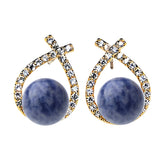 Natural Gemstone Crystal Stud Earrings 18K Gold Plated Cross Hoop Drop Earrings with Zirconia Minimalist Elegant Korean Style Crystal Jewelry