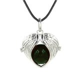 Angel Wing Heart Crystal Ball Pendant Necklace Silver Plated Natural Round Stone Chakra Healing Black Wax Cord Necklace for Women