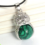 Owl Shape Natural Crystal Pendant Necklace Multi‑Color Healing Gemstone Charm Necklace Spiritual Energy Jewelry for Men Women Gift