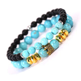His & Hers Crown Couple Bracelet Set 6mm 8mm Matte Obsidian Natural Stone Stretch Beaded Bracelets Lover Lucky Matching Jewelry Gift