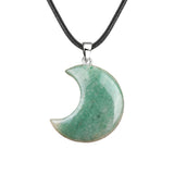 Natural Crescent Moon Necklace - Healing Crystal Moon Pendant with Black Leather Cord - Spiritual Reiki Jewelry for Women & Men