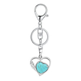 Natural Crystal Hollow Heart Keychain, Healing Stone Pendant with Silver Key Ring