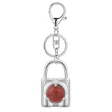 Natural Crystal Lock Keychain, Inlaid Round Gemstone Silver Keyring Charm for Bag & Key