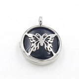 Silver Plated Hollow Butterfly Pendant Natural Round Cabochon Gemstone Inlay Charm for DIY Necklace Jewelry Making