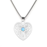 Vintage Stainless Steel Heart Pendant Necklace with Natural Green Aventurine - Celtic Knot Carved Heart Jewelry - Spiritual Protection Gift for Women & Men