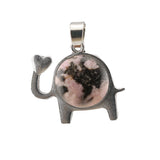 Lucky Elephant Crystal Holder Pendant • Retro Silver Animal Amulet with Natural Gemstone Sphere • Unisex Spiritual Wisdom Totem Jewelry Gift