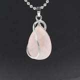 Teardrop Natural Gemstone Wire‑Wrapped Silver Pendant, Handmade Silver Metal Frame Water Drop Crystal Stone Pendant Reiki Chakra Healing Gem Charm Necklace for DIY Jewelry Making