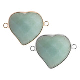 25mm Faceted Heart Gemstone Connector | Silver-Plated Brass Edge Double Loop Link for Jewelry Making