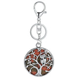 Sterling Silver Owl Tree of Life Gemstone Pendant Key chain with Round stones pendant For Women and men for Jewelry Making