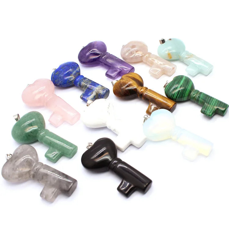Fashion Heart Key Necklace Pendant with Natural Crystal Stone Pendant For Women and Men Jewelry Making