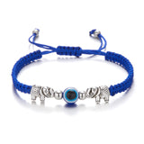 Adjustable Evil Eye Braided Rope Bracelet with Silver Elephant Charm Turkish Lucky Protection Red Black Blue String Bracelets for Women Men Amulet Jewelry