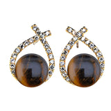 Natural Gemstone Crystal Stud Earrings 18K Gold Plated Cross Hoop Drop Earrings with Zirconia Minimalist Elegant Korean Style Crystal Jewelry