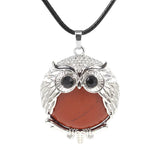 Silver Owl Gemstone Necklace 45CM Black Cord #SN1758 -28X36mm Bird Pendant Choker Jewelry