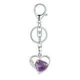 Natural Crystal Hollow Heart Keychain, Healing Stone Pendant with Silver Key Ring