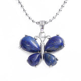 Natural Crystal Butterfly Pendant Teardrop Gemstone Silver‑Plated Alloy Charm Reiki Chakra Healing Stone Pendant for DIY Necklace Jewelry Making Bulk Wholesale