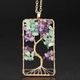 Life Tree Pendant Necklace Charms Gemstone Chakra Crystal Quartz Pendants Chakra Healing Charm for women