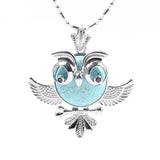 Vintage Silver Plated Owl Pendant Natural Round Gemstone Stone Wisdom Owl Charm Chakra Reiki Healing Crystal Pendant for Necklace DIY Jewelry