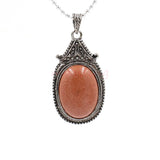 Vintage Antique Silver Oval Natural Gemstone Pendant 30×54mm, Ornate Carved Metal Frame Cabochon Crystal Stone Pendant, Reiki Chakra Healing Charm for DIY Necklace Jewelry Making Bohemian Spiritual Gift