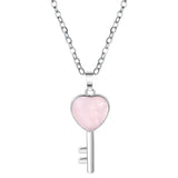 Natural Stone Heart Key Pendant Necklace, Silver Frame Gemstone Charm with Snake Chain for Women Jewelry Making
