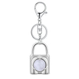 Natural Crystal Lock Keychain, Inlaid Round Gemstone Silver Keyring Charm for Bag & Key
