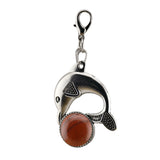 Bohemian Silver Marine Dolphin Key Ring • Cute Sea Animal Crystal Sphere Holder Charm • Unisex Beach Summer Theme Key Holder Clip Gift