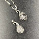 Antique Silver Witch Hat Natural Crystal Sphere Pendant Necklace, Mini Wizard Cap Round Gemstone Chakra Healing Jewelry for Halloween Christmas Gift