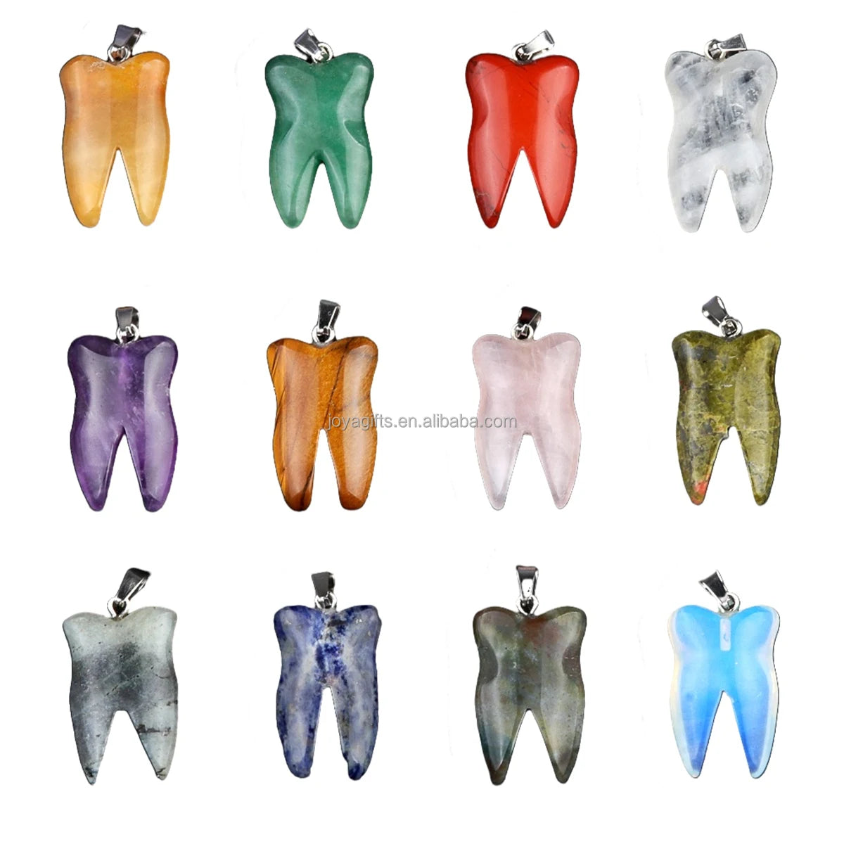 32mm Natural Crystal Tooth Pendant | Hand-Carved Gemstone Tooth Charm Necklace for Reiki Healing