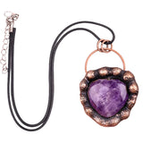 Retro Copper Natural Stone Heart Peneant Necklace 45CM Black Cord
