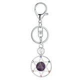 Hexagram Natural Crystal Keychain 7 Chakra Symbol Silver Plated Metal Key Ring Reiki Healing Gemstone Pendant Lobster Clasp Bag Charm
