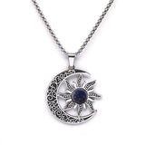 Vintage Stainless Steel Sun Moon Pendant Gemstone Necklace Celestial Jewelry  Spiritual Protection Gift for Men & Women