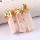 Natural Selenite & Raw Amethyst Pendant | Gold Plated Gypsum Strip Charm for Unisex Crystal Jewelry