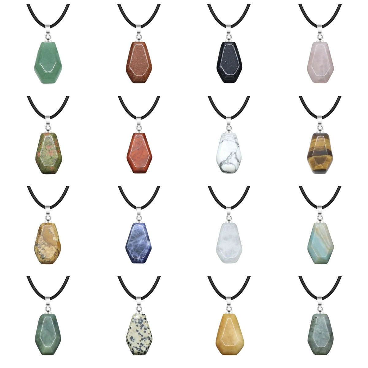 30mm Natural Crystal Coffin Pendant Necklace, Gothic Healing Stone Charm for Halloween