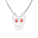 Gemstone Eye Hollowed Skull Pendant Stainless Steel Necklace 50CM Chain  Men & Women
