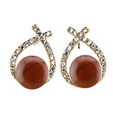 Natural Gemstone Crystal Stud Earrings 18K Gold Plated Cross Hoop Drop Earrings with Zirconia Minimalist Elegant Korean Style Crystal Jewelry