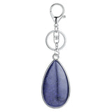 Natural Stone Teardrop Bezel Wrapped Key Chain, Water‑Drop Shaped Gem Charm Chakra Reiki Healing Crystal Keyring for Bag Accessory