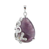 Natural Teardrop Crystal Pendant Necklace Silver Rhinestone Leaf Branch Gemstone Necklace for Women Healing Stone Jewelry Gift