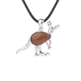 Silver Kangaroo Gemstone Pendant Necklace #SN1765  45cm Black Cord Animal Stone Jewelry for Women Men