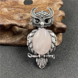 Spirit Wisdom Owl Healing Crystal Pendant | Natural Gemstone Antique Alloy Necklace for Reiki Meditation Birthday Gift