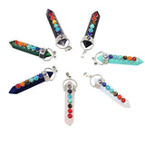 7 Chakra Crystal Point Pendant, Natural Stone Double Terminated Crystal Wand Pendant Chakra Healing Jewelry