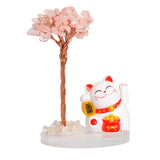 Maneki-neko Lucky Cat Crystal Tree | Feng Shui Fortune Ornament for Home Office Good Luck & Prosperity