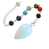 Natural Stone Droplet Pendulum Chakra Alignment Beads Ornate Crystal Teardrop Charm with Silver Link Chain Spiritual Wellness Protection Amulet