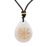 Norse Viking Compass Pendant | 33mm Natural Teardrop Crystal Necklace Vegvisir Protection Amulet